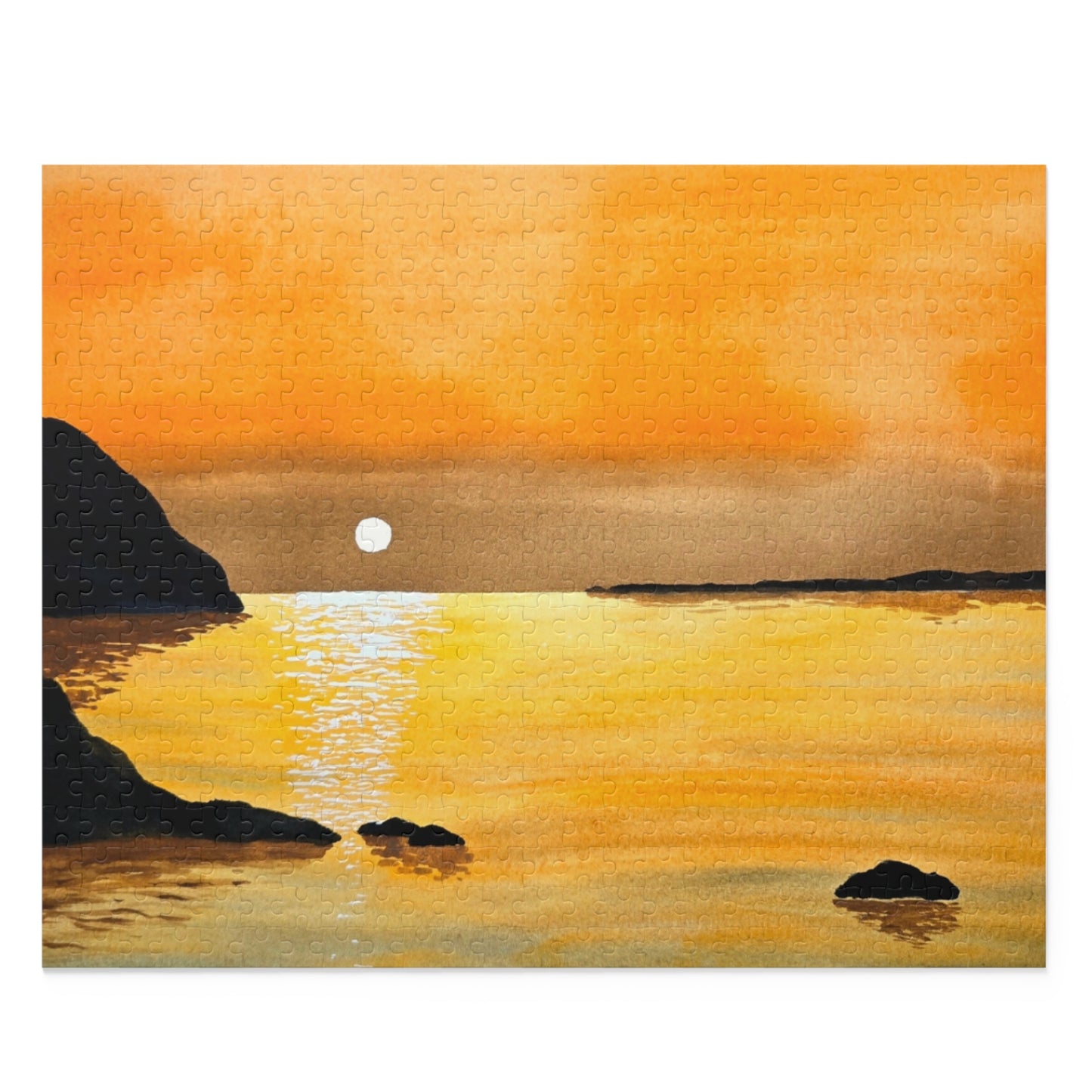 Amber Tide 500 piece jigsaw puzzle 16x20 ocean sunset watercolor