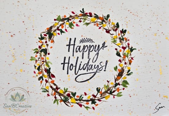 Happy Holidays Wreath – Hand-Painted Greeting Card