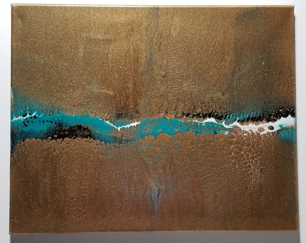 Teal on Bronze Abstract Acrylic Painting