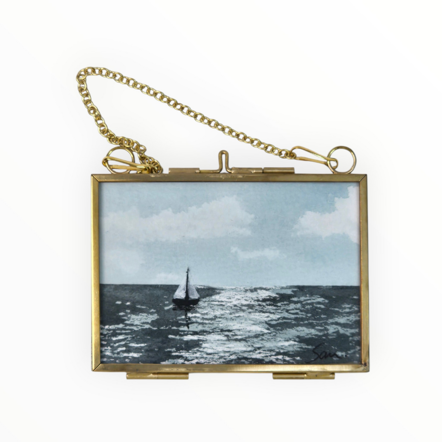 Sailboat at Sea Mini Original Painting | Coastal Ocean Art