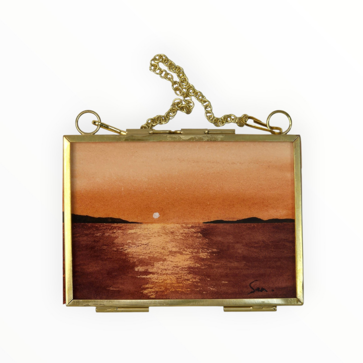 Golden Sunset Over Water Mini Original Painting | Sunset Art