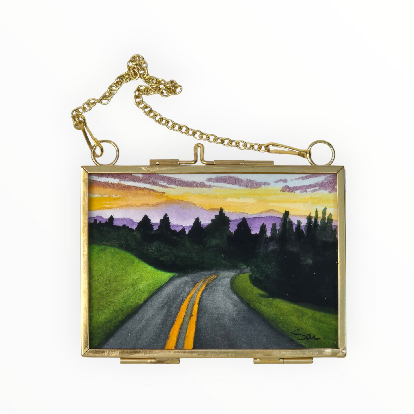 Scenic Mountain Road Mini Original Painting | Sunset Landscape Art