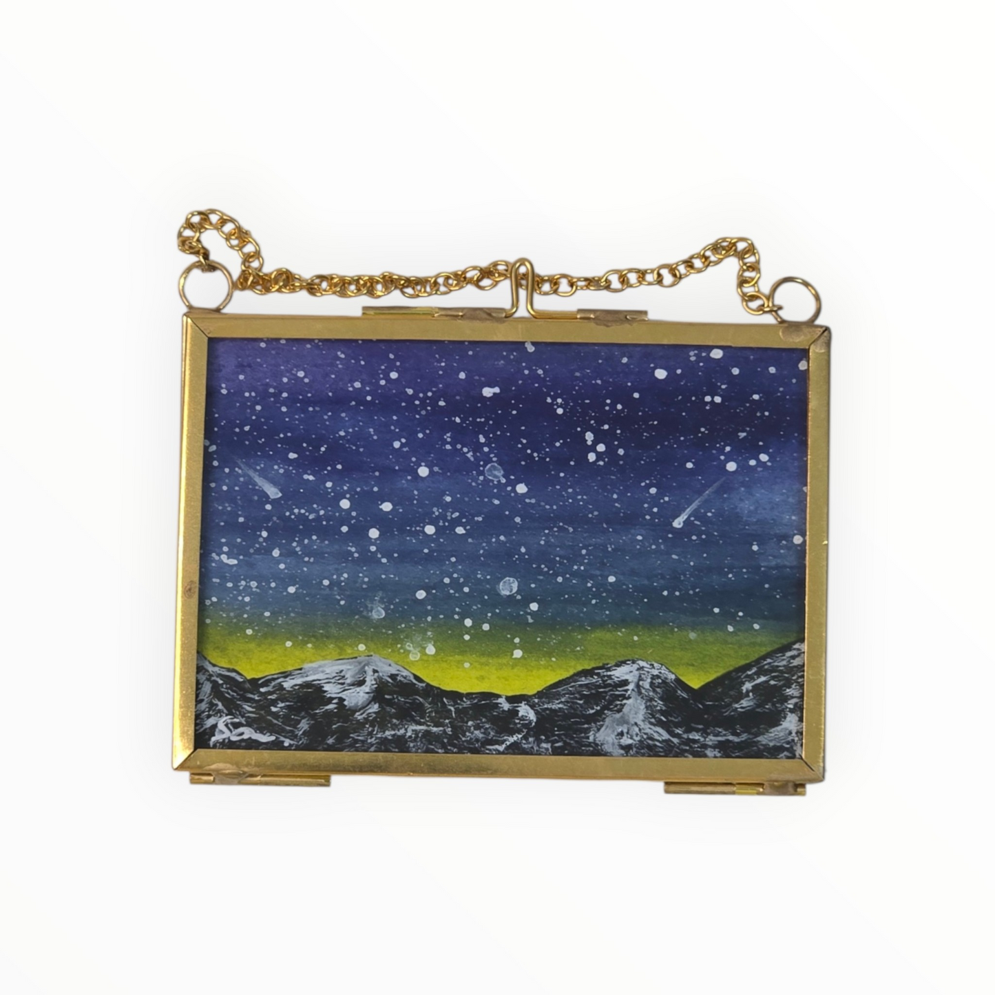 Northern Lights Mountain Mini Original Painting | Aurora Art