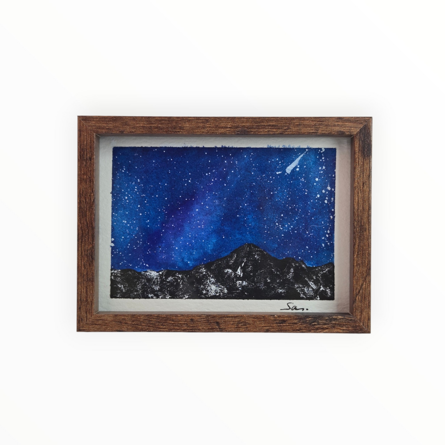 Starry Mountain Night Mini Original Painting | Celestial Art