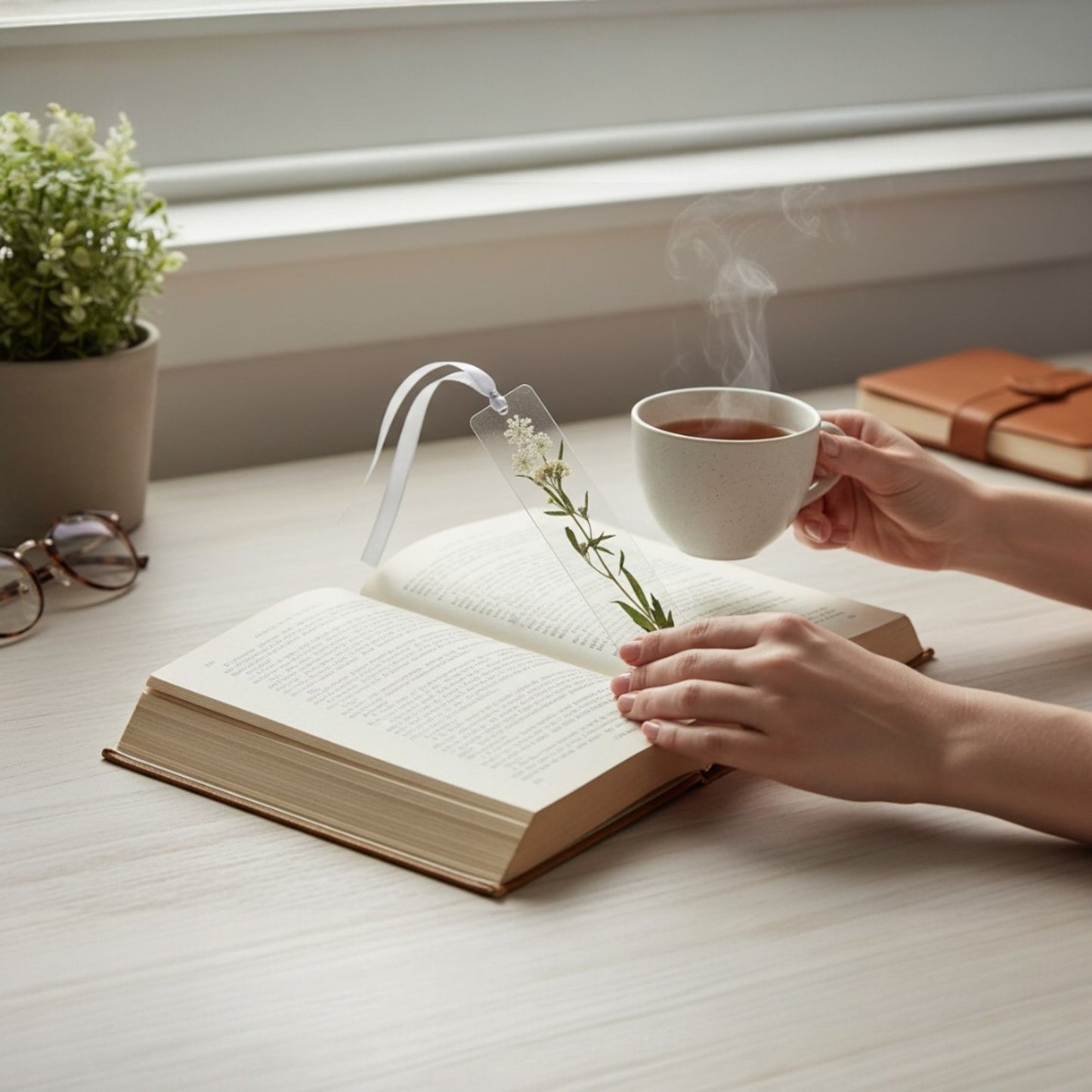 White Pressed Flower Bookmark – Handmade with Real Flowers