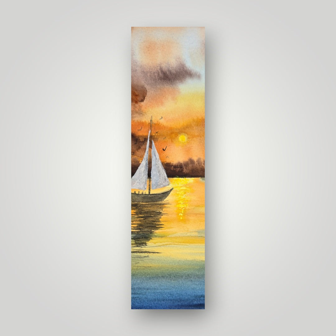 Sunset Sailboat Seascape Bookmark | Watercolor Art Bookmark by SanBCreative