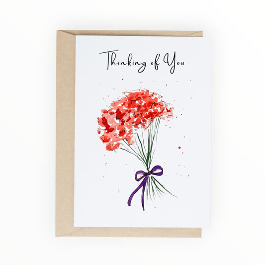 Thinking of You Red Bouquet Watercolor Greeting Card (A2)