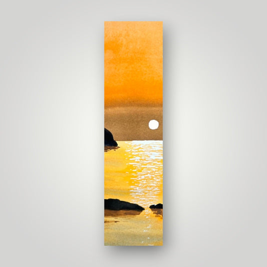Amber Sunset Seascape Bookmark | Watercolor Art Bookmark by SanBCreative