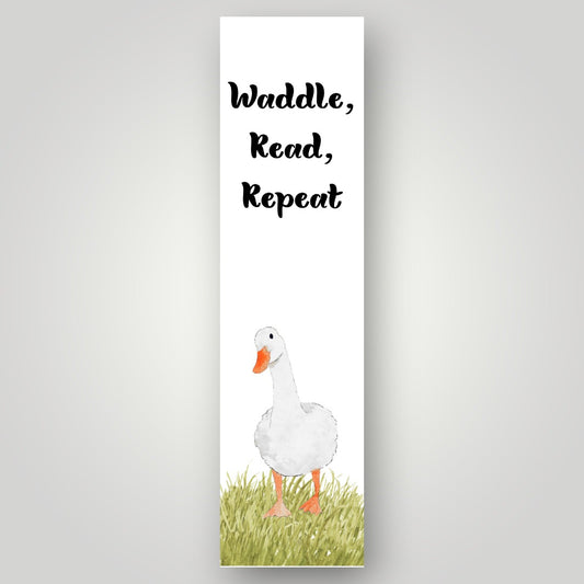 Waddle Read Repeat Goose Bookmark | Watercolor Art Bookmark by SanBCreative