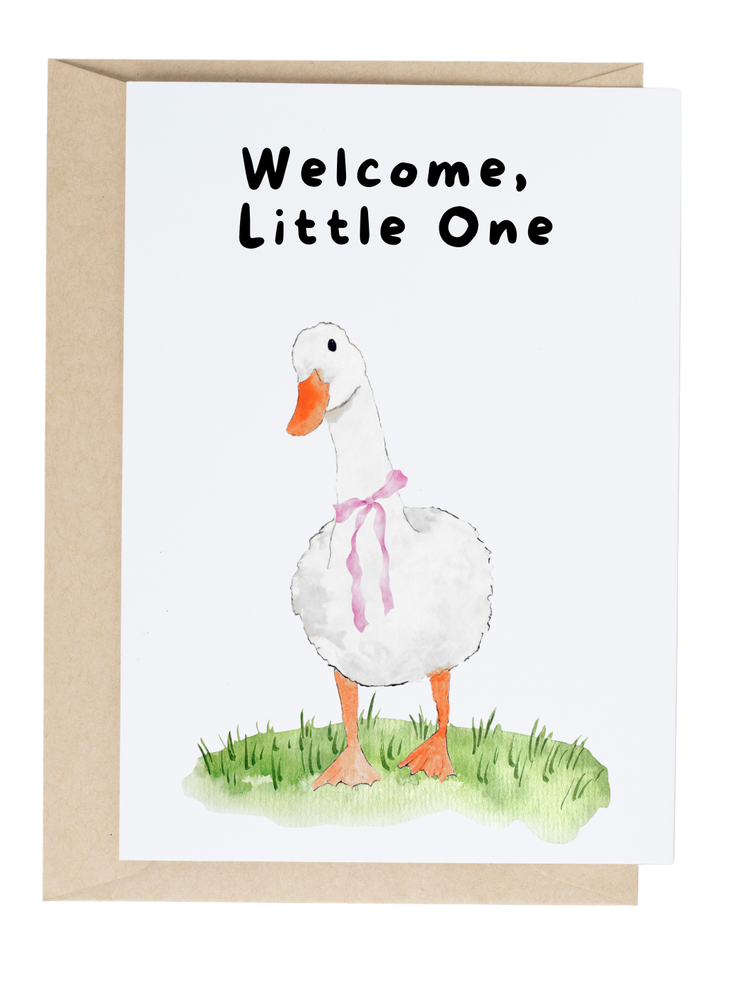 Welcome Little One Duck Baby Card (Pink Ribbon)
