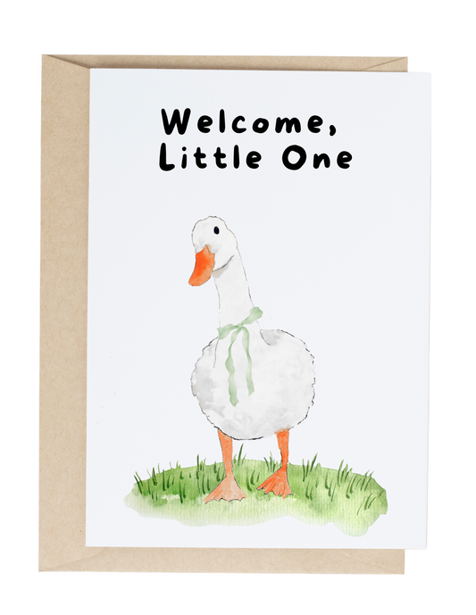 Welcome Little One Duck Baby Card (Green Ribbon)
