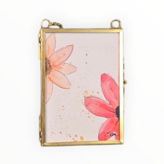 Blooming Daisies Mini Watercolor, Floral Original in Hanging Brass Frame