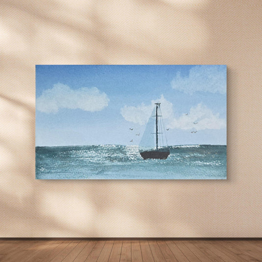 Sailboat Watercolor Original Art – Nautical Wall Decor, Coastal Seascape Painting, Beach House Wall Art, Ocean Lover Gift