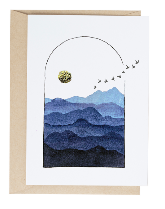 Moonlit Mountains Nature Watercolor Greeting Card (A2)