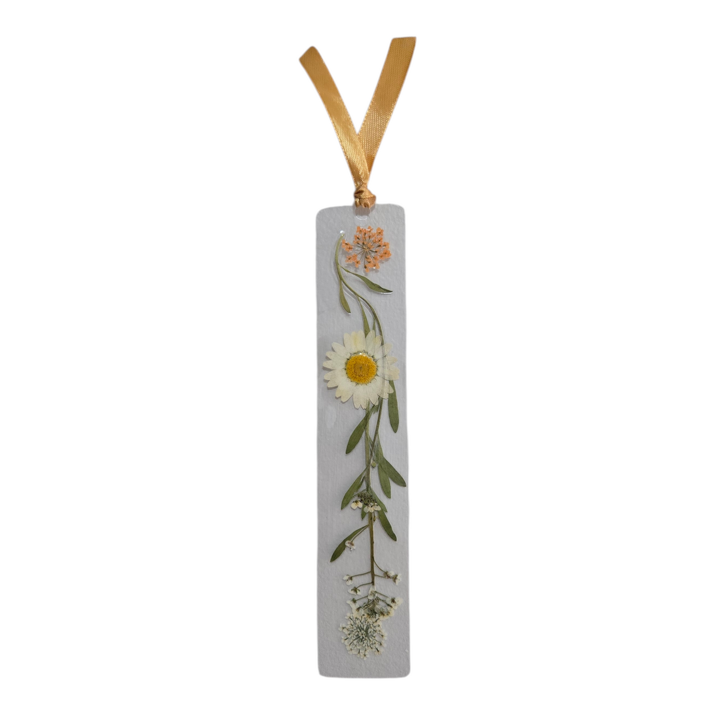 White Pressed Flower Bookmark – Handmade with Real Flowers