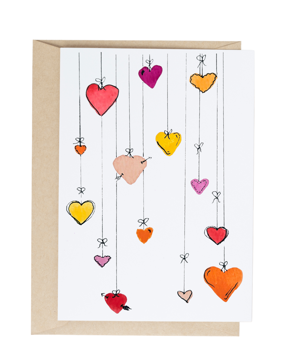 Hanging Heart Love & Valentine Watercolor Greeting Card (A2)