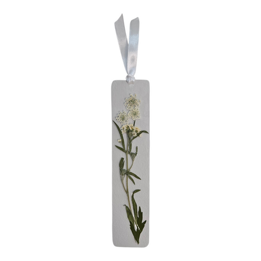 Pressed Flower Bookmark — Delicate White Blooms (Handmade)
