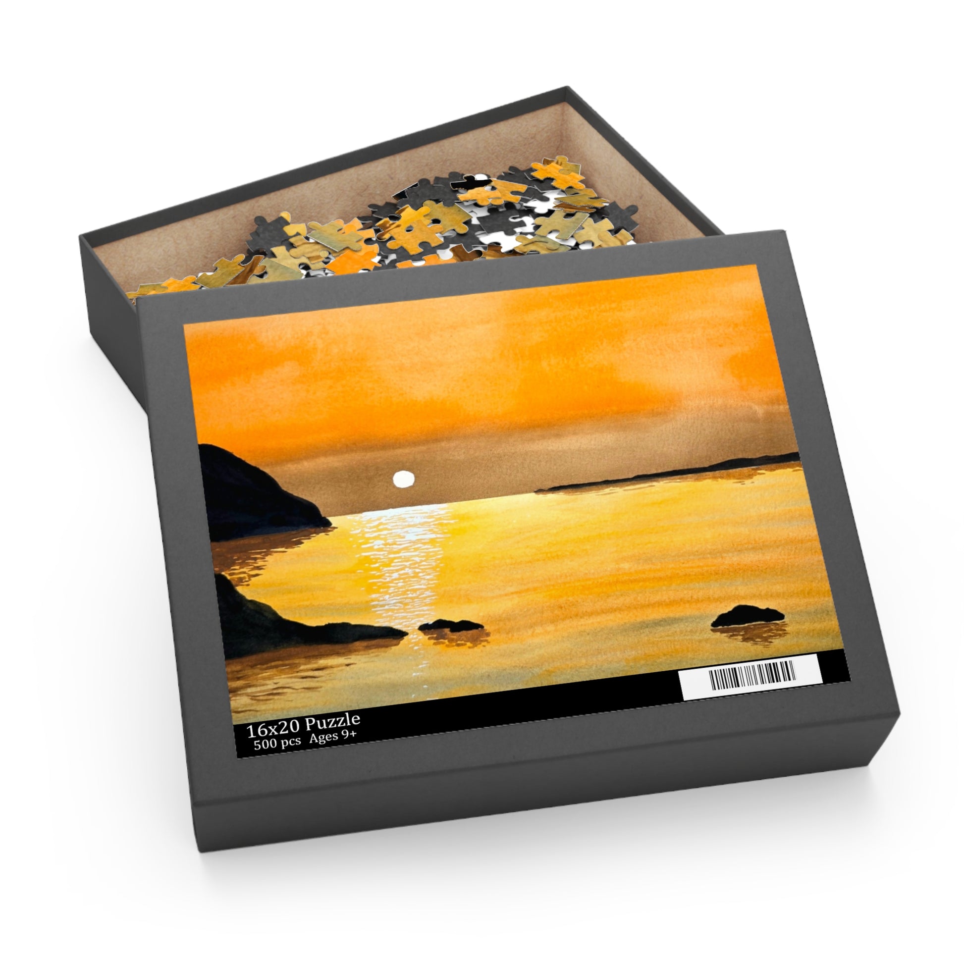 Amber Tide puzzle box featuring original watercolor artwork
