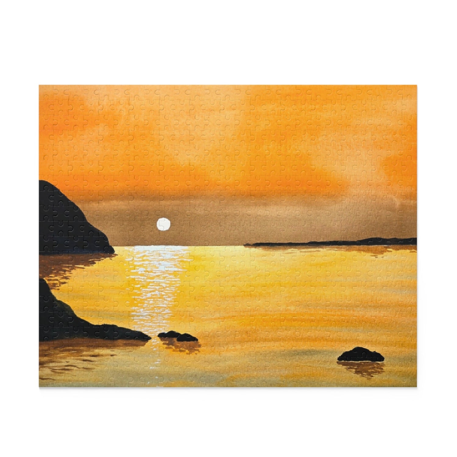 Finished Amber Tide puzzle showing sailboat at sunset 16x20