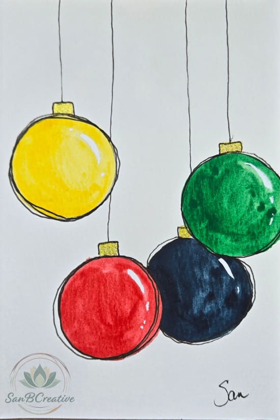 Classic Holiday Ornaments – Hand-Painted Greeting Card