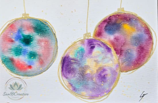 Cosmic Ornaments – Hand-Painted Holiday Greeting Card