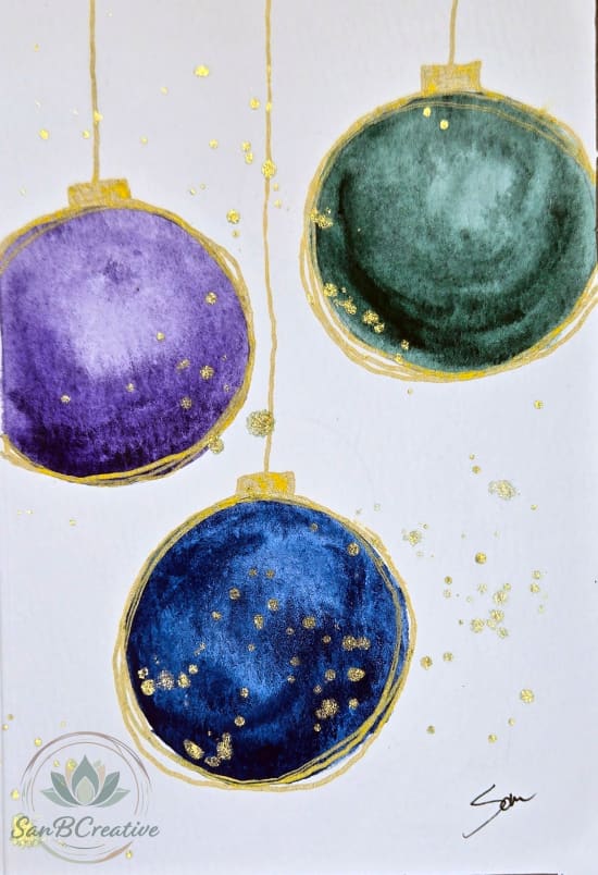Elegant Holiday Ornaments – Hand-Painted Greeting Card