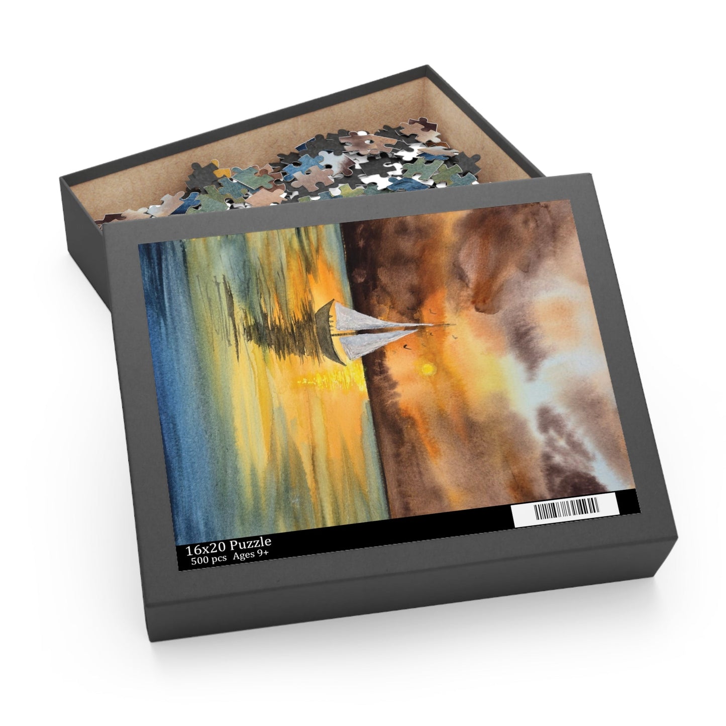 Golden Voyage puzzle box with original watercolor artwork