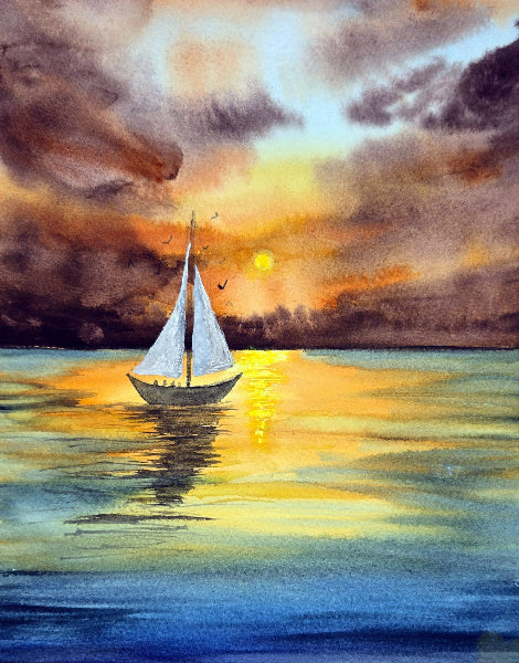 sailboat on water at sunset
