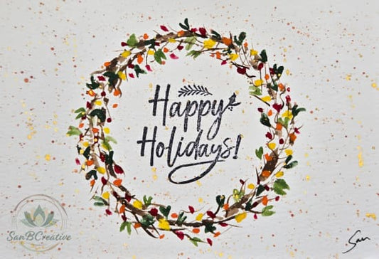 Happy Holidays Wreath – Hand-Painted Greeting Card