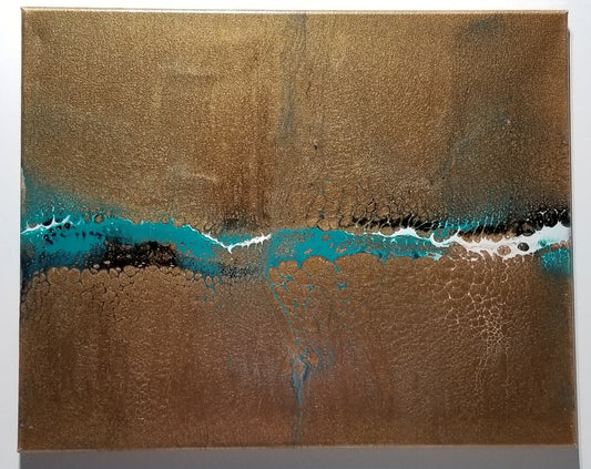 Teal on Bronze Abstract Acrylic Painting