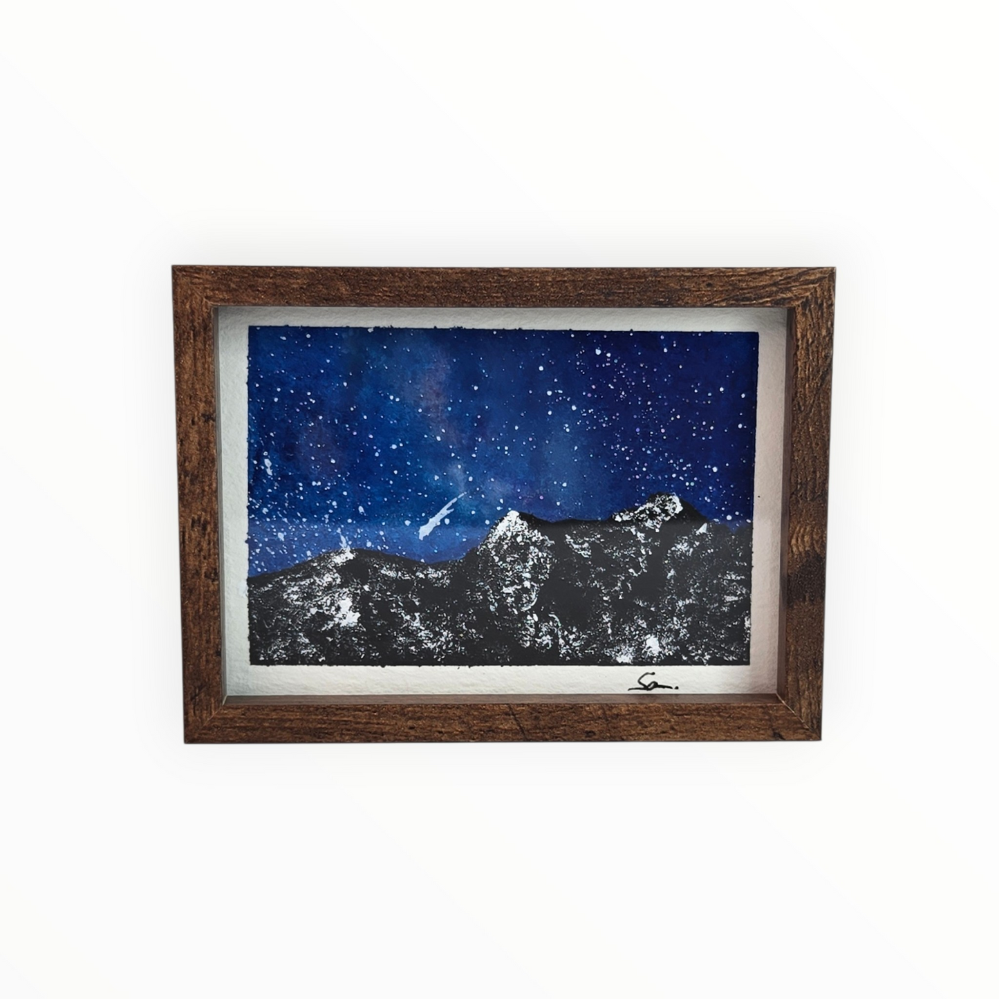 Milky Way Mountains Mini Original Painting | Galaxy Landscape Art