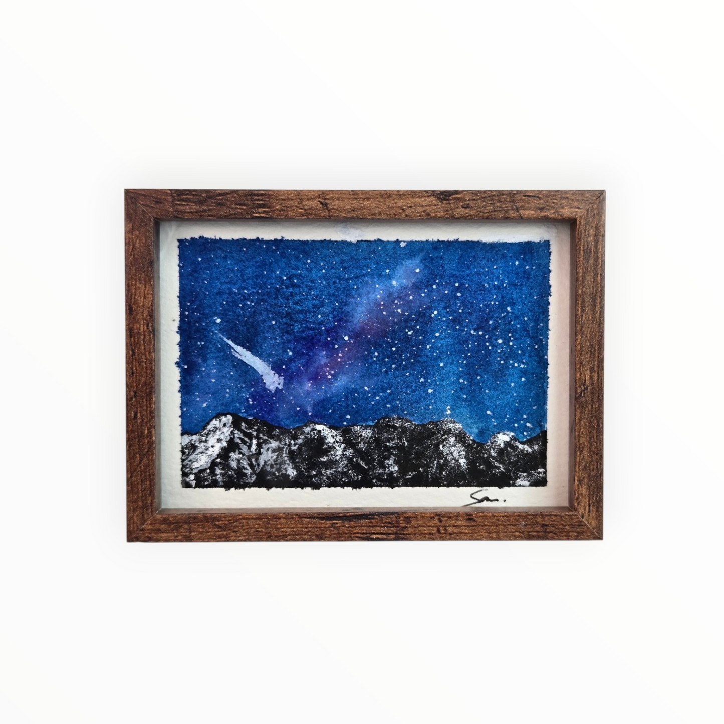 Shooting Star Mountain Mini Original Painting | Night Sky Art