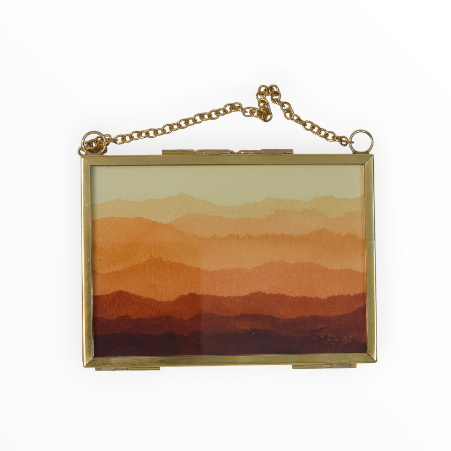 Layered Mountain Sunset Mini Original Painting | Warm Landscape Art