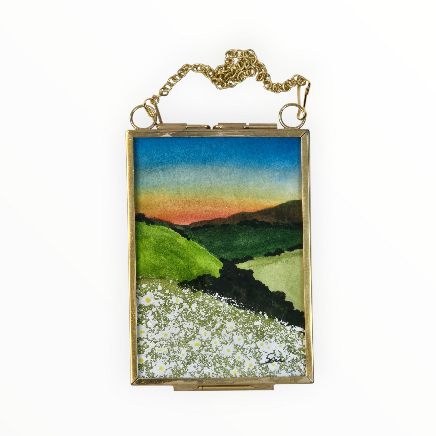 Wildflower Mountain Sunset Mini Original Painting | Nature Art